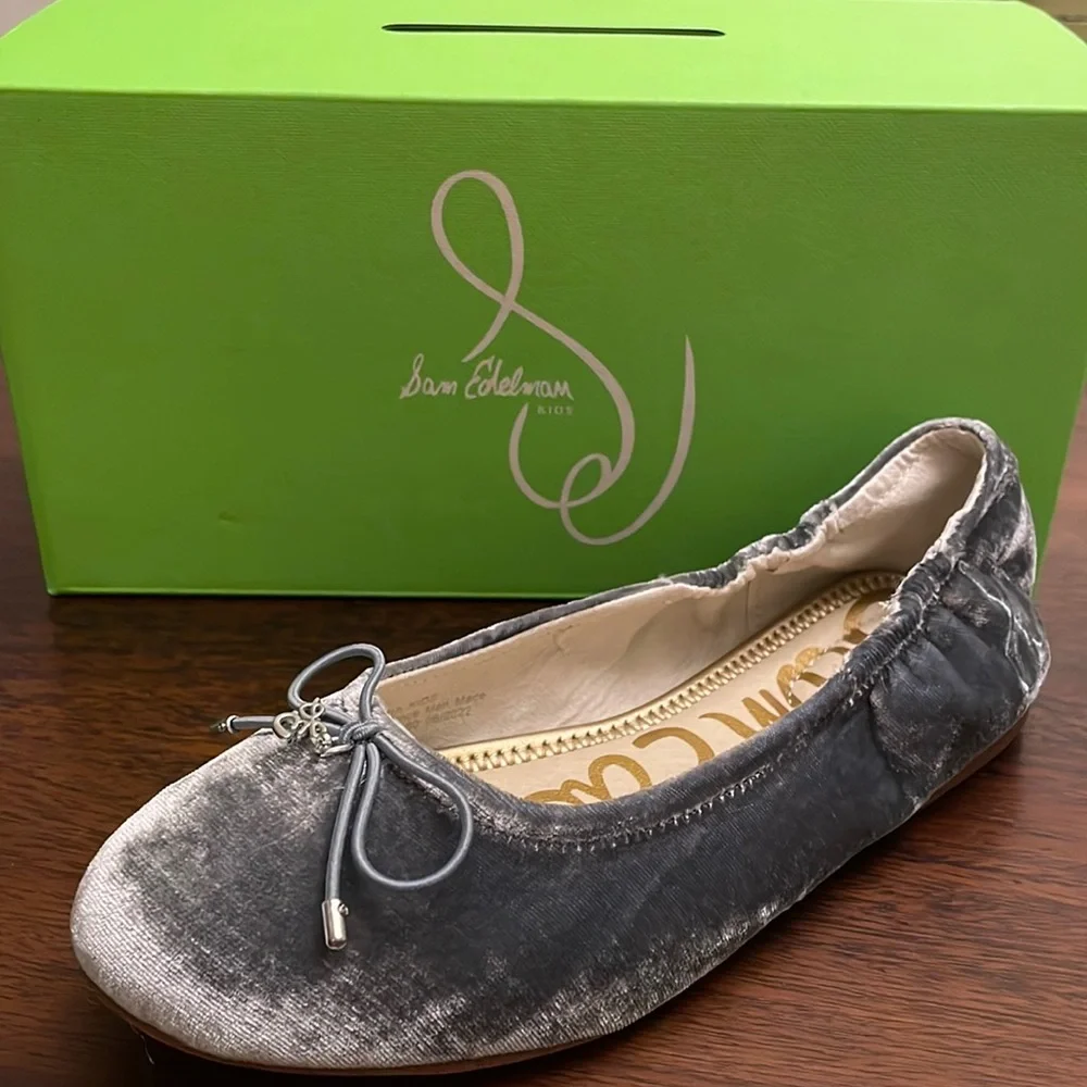 NIB Sam Edelman Felicia Kids Ballet Flat Smokey Blue Velvet Size 3M